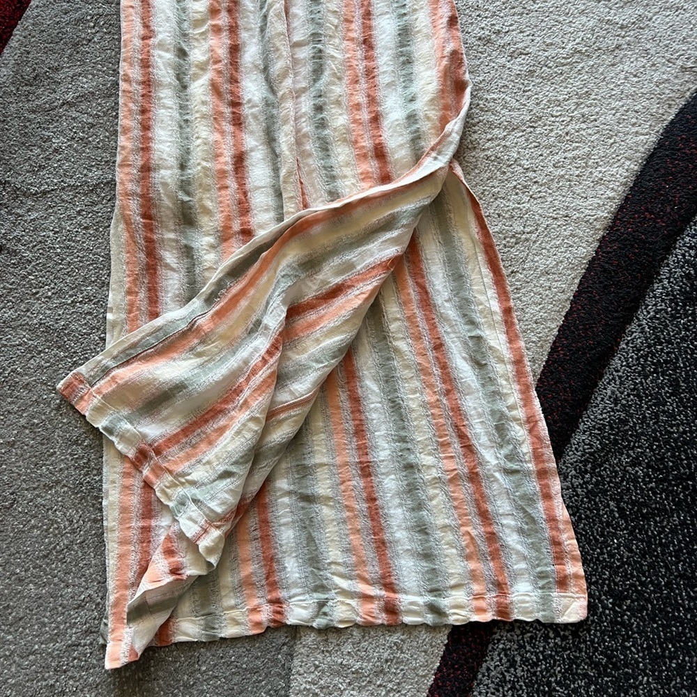 YFB Linen Blend Knot Front Striped MIDI Slip Dress - Picture 2 of 5